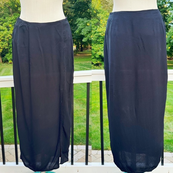 DONNA KARAN COLLECTION BLACK SILK MAXI DRESS WITH HIGH FRONT SLIT MED - Picture 1 of 4